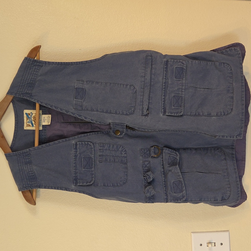 TravelSmith Utility Vest Blue Pockets Fishing Hiking Women's LGE Hong Kong